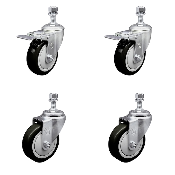 Service Caster 4 Inch Black Polyurethane Wheel Swivel 1/2 Inch Stem Caster Total Lock Brake, 2PK SCC-TSTTL20S414-PPUB-BLK-121315-2-S2 - main